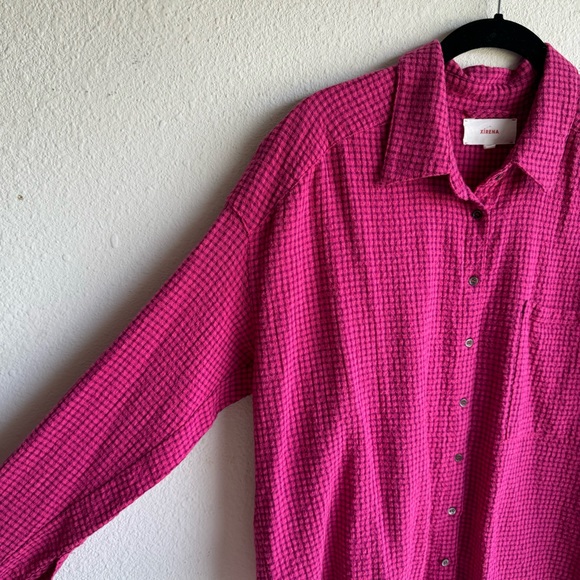 XiRENA fuchsia pink check button front long sleeve shirt - Picture 6 of 6